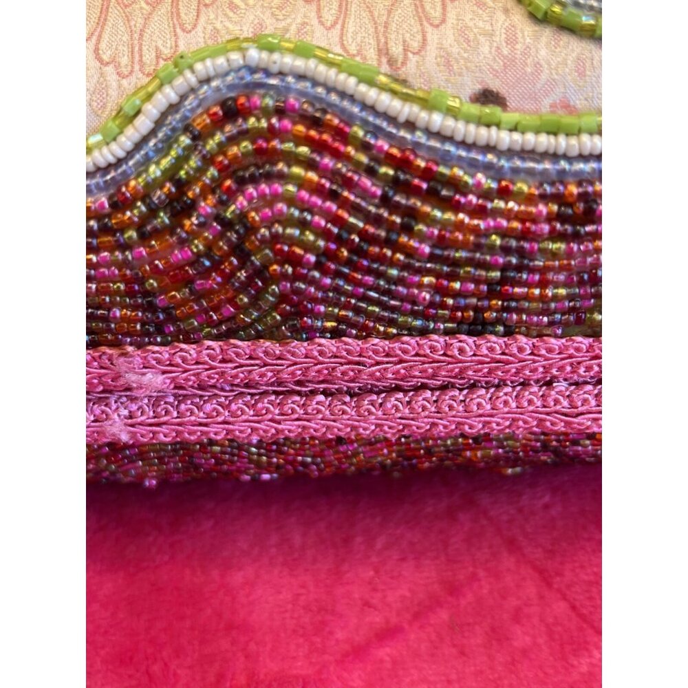Mary Frances Beaded Floral Handbag With Intricate Embroidery Pink & Green Accent - Picture 12 of 16